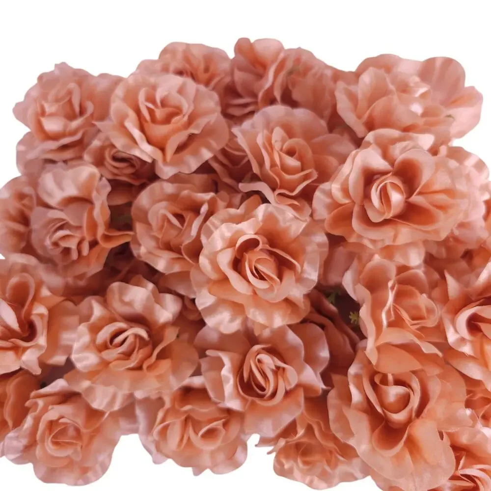 50 Peach Orange Satin Rose Heads Stemless Wedding Floral Craft DIY 2.5in Flowers